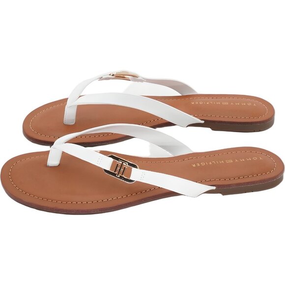 Tommy Hilfiger Liande White Logo Flat Thong Sandals Women's US 10M - Picture 2 of 6